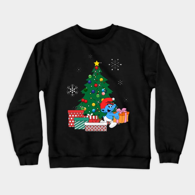 Smurf Around The Christmas Tree Crewneck Sweatshirt by millustrationsbymatt